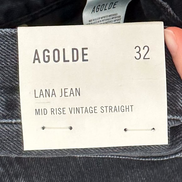 Agolde Lana Mid Rise Vintage Straight in Disorder Washed Black Distressed Jeans - Picture 4 of 12
